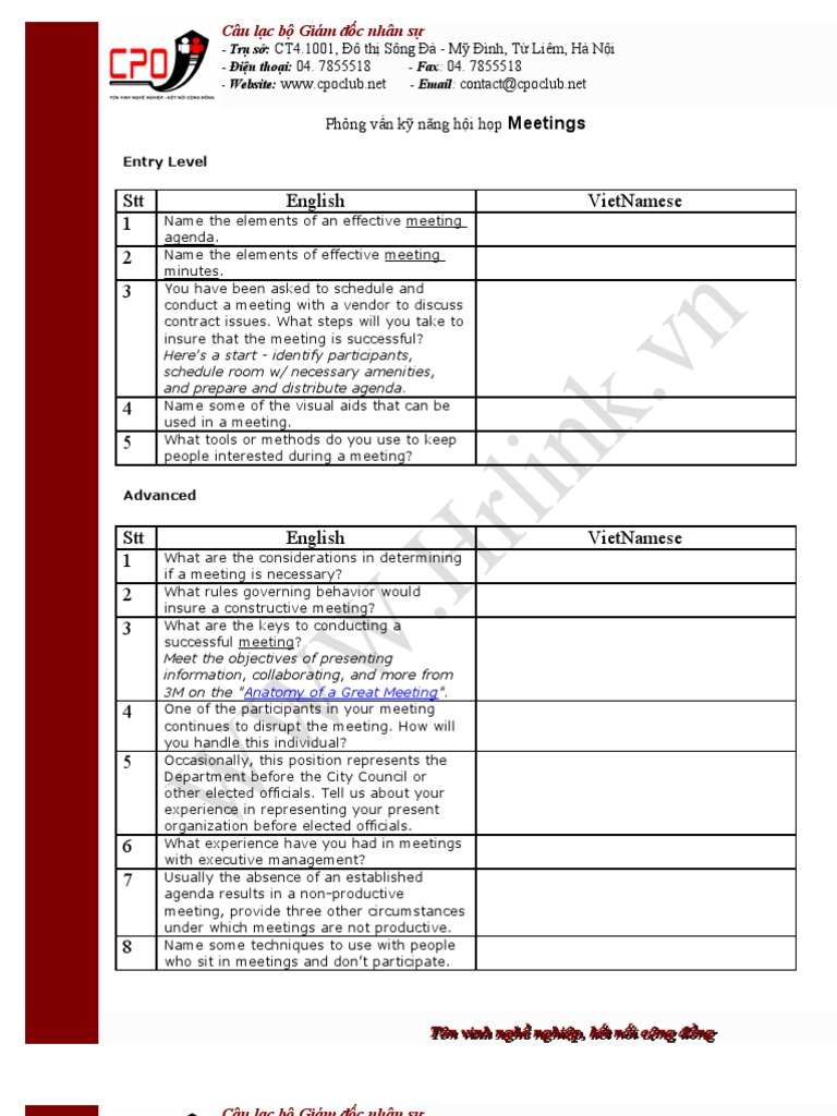 Hoi Hop (Meetings) | PDF | Career & Growth