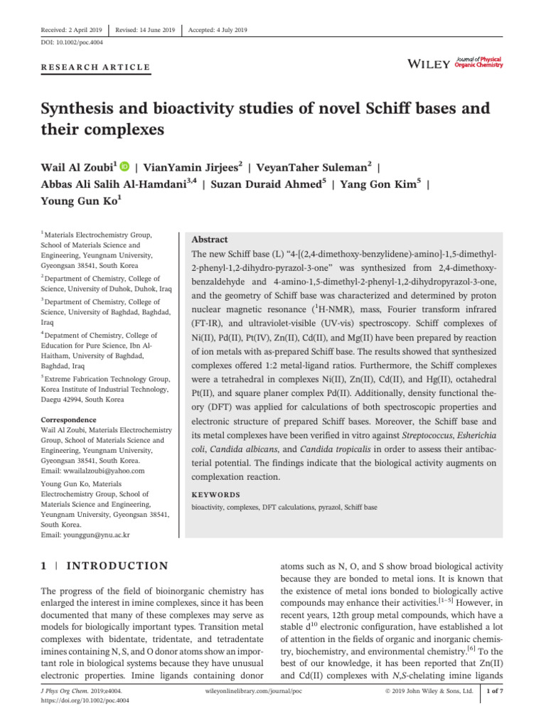 Synthesis of Schiff Bases and Complexes | PDF | Coordination Complex ...