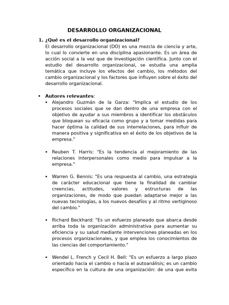 Teoría del Desarrollo Organizacional Bennis | PDF | Liderazgo | Business