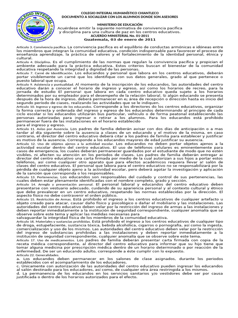 Reglamento de Convivencia Escolar 2024 | PDF | Disciplinas | Escuelas