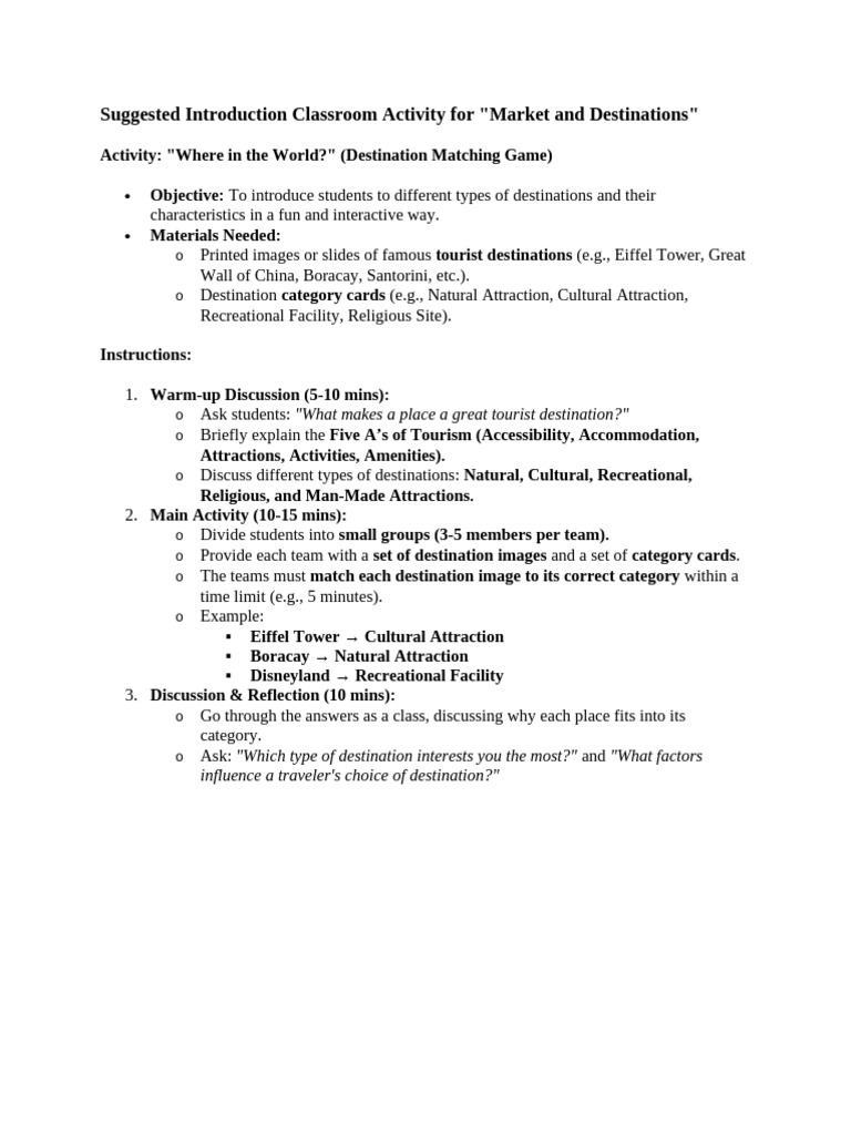 Suggested Introduction Classroom Activity For | PDF