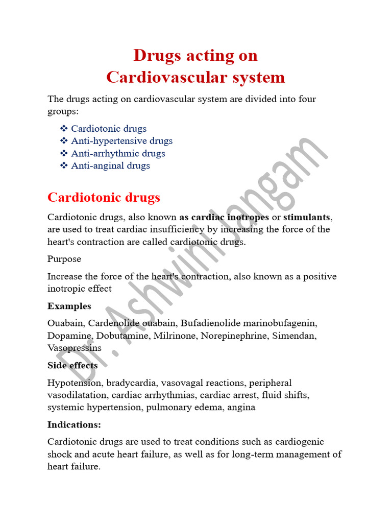 Overview of Cardiotonic Drugs | PDF | Heart | Hypertension