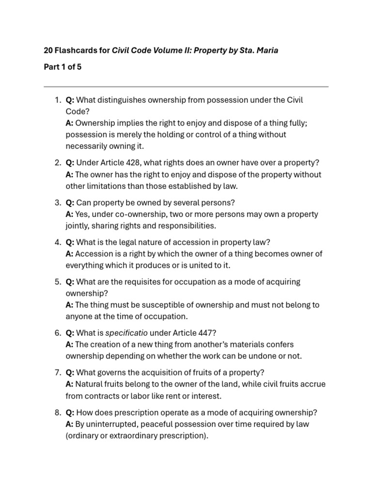 Civil Code Property Flashcards: Key Concepts | PDF | Property ...