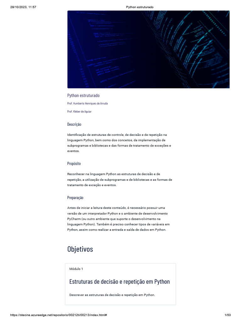 Estruturas de Controle em Python | PDF | Python (linguagem de ...
