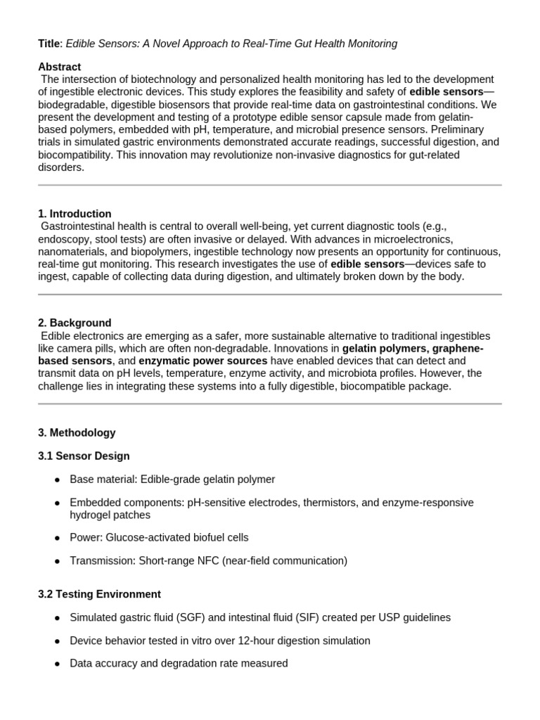 Edible Sensors for Gut Health Monitoring | PDF | Sensor | Biodegradation