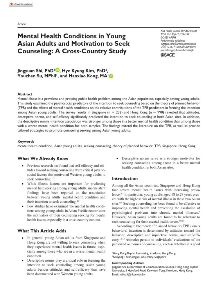 Asian Young Adults' Counseling Reluctance | PDF | Mental Health | Intention