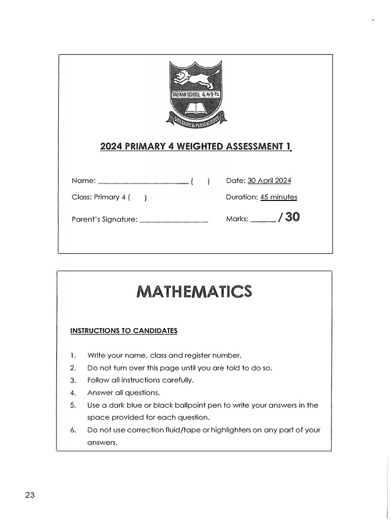 Primary 4 Weighted Assessment 1 | PDF