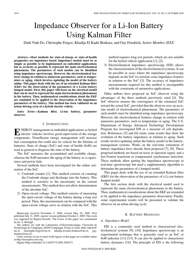 Kalman Filter for Li-Ion Battery Impedance | PDF | Kalman Filter ...