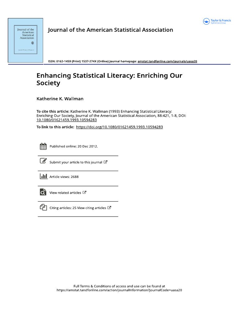 Enhancing Statistical Literacy - Enriching Our Society | PDF