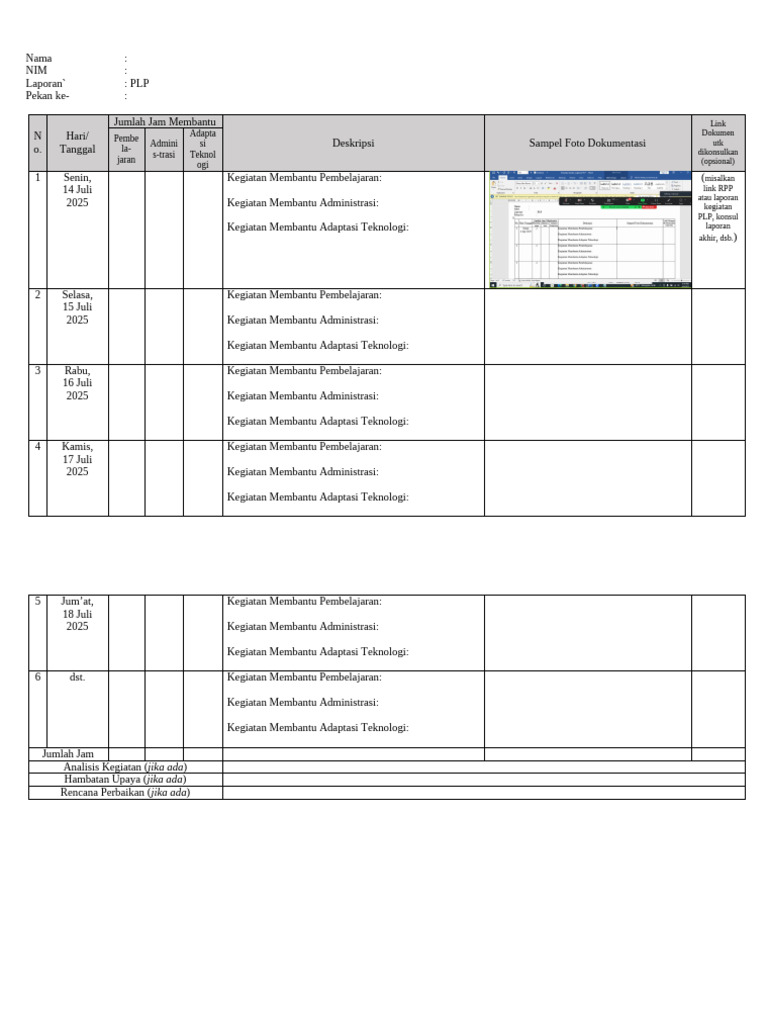 Logbook Kegiatan PLP 2025 | PDF
