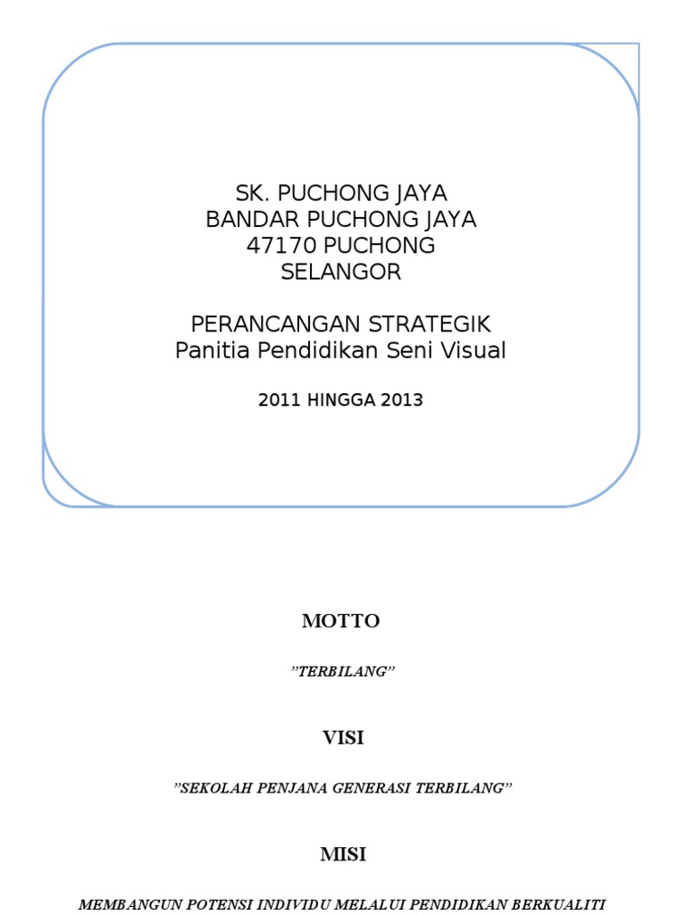 Pelan Strategik Pen Seni Visual Pdf