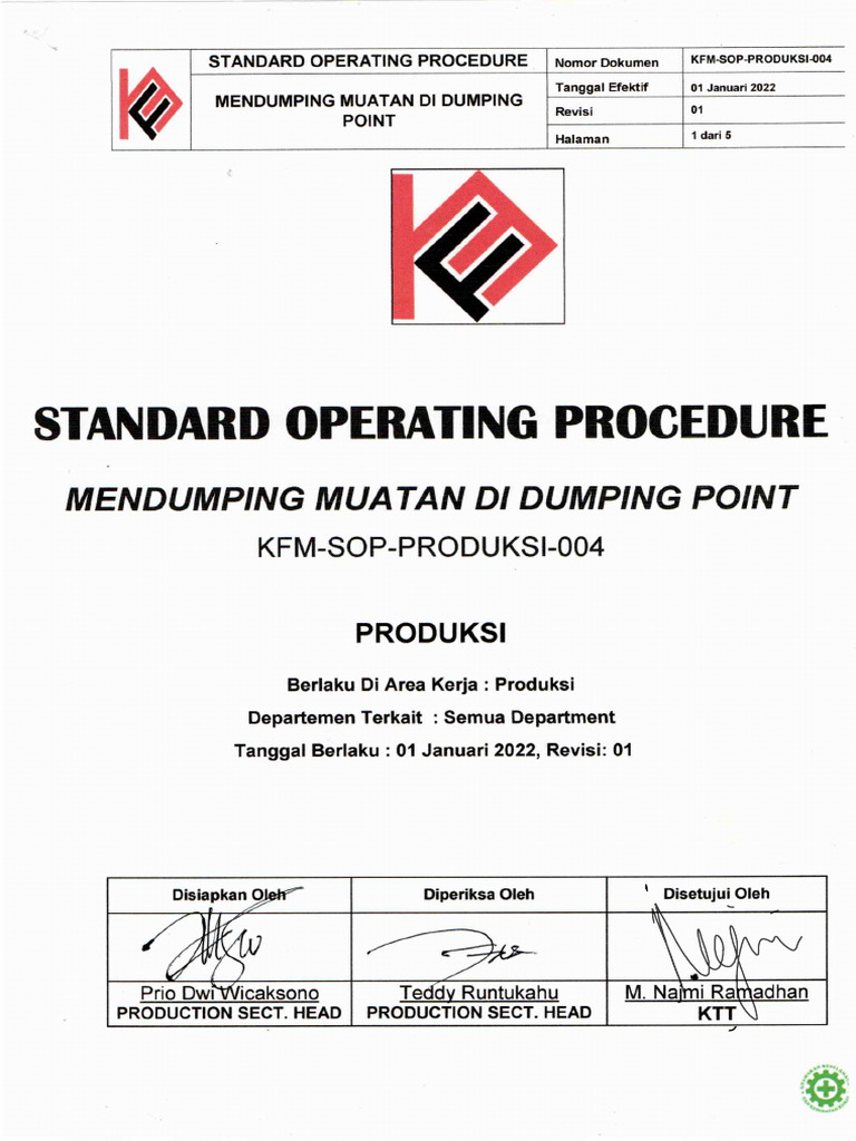 Sop Mendumping Muatan Di Dumping Point | PDF