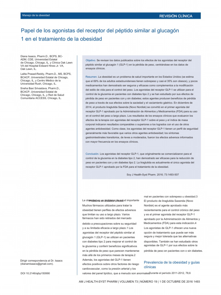 Role of Glucagon-Like Peptide 1 Receptor Agonists | PDF | Obesidad ...