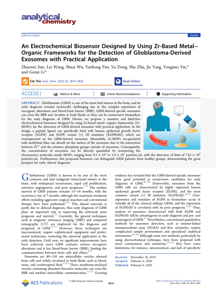 Electrochemical Biosensor for GBM Exosomes | PDF | Biosensor ...