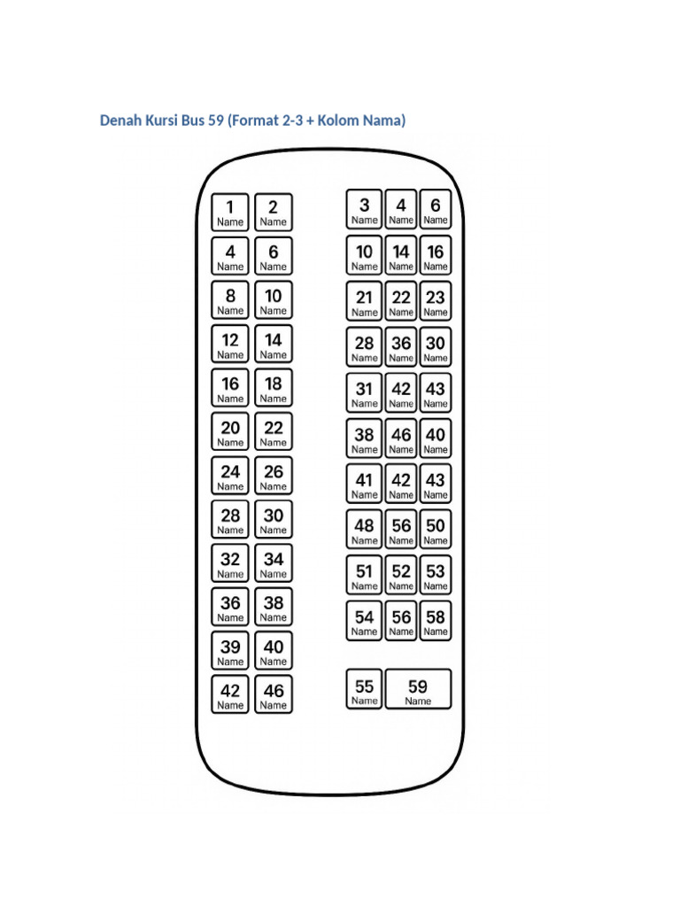 Denah Bus 59 Seat Format 2-3 Dengan Kolom Nama | PDF