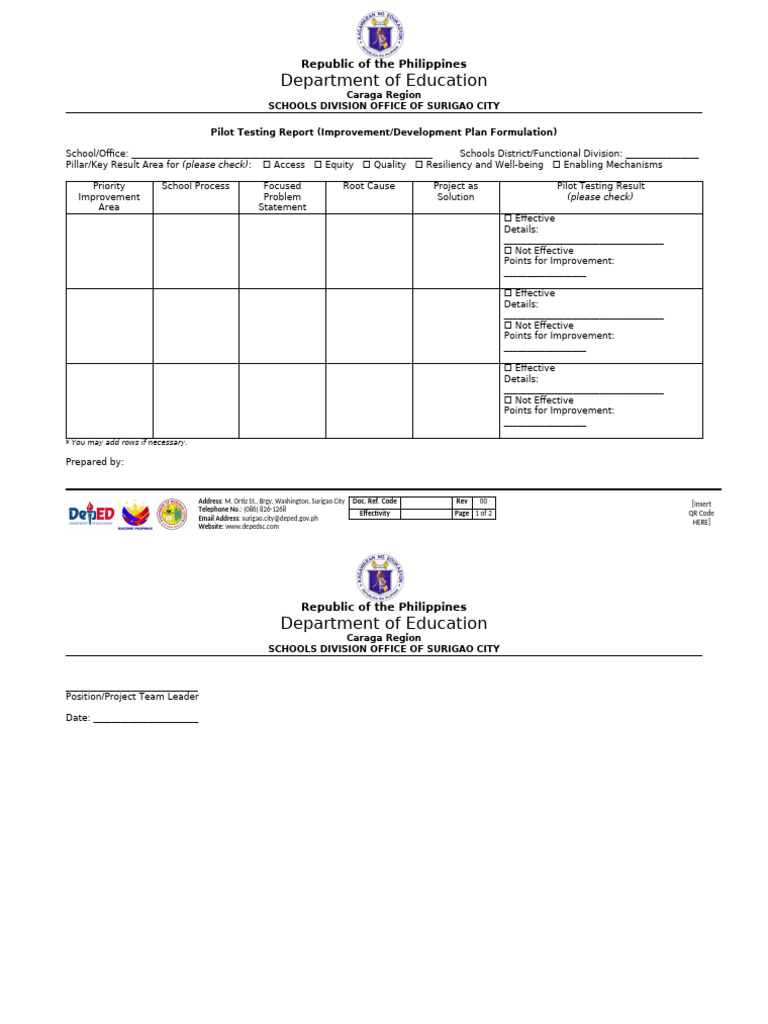 Pilot Testing Report (Improvement - Development Plan Formulation ...