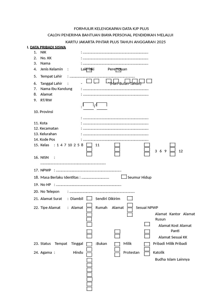 Formulir KJP Plus 2025 untuk Siswa | PDF