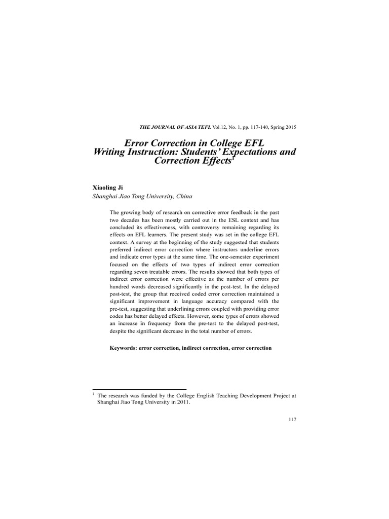 EFL Writing Error Correction Study | PDF | English As A Second Or ...