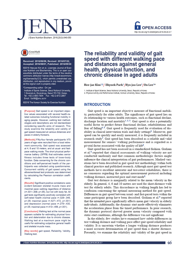 The Reliability and Validity of Gait Speed With Di | PDF | Validity ...