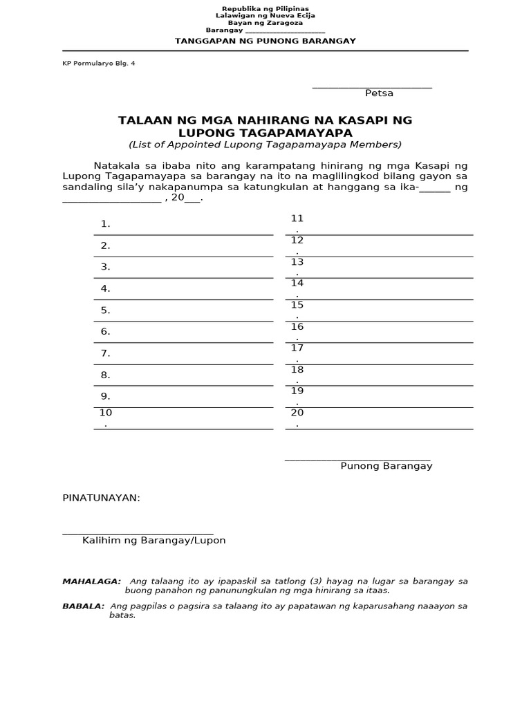 KP Porma 4 (Talaan NG Nahirang) | PDF