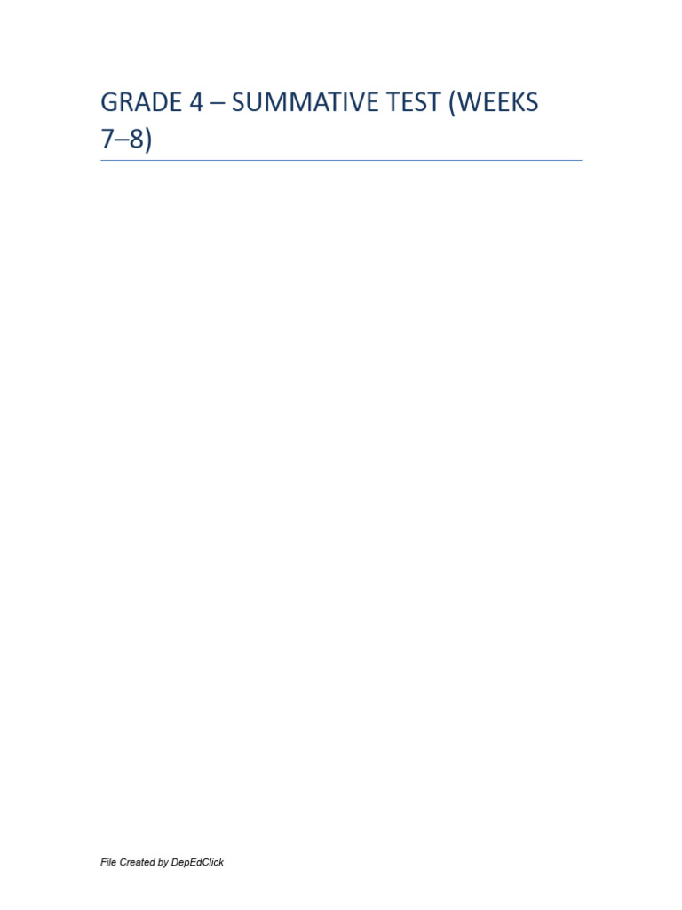Grade 4 Summative Test Weeks 7-8 | PDF