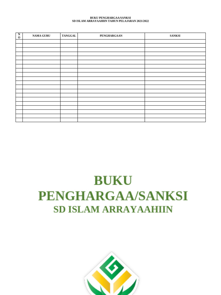 Buku Penghargaan dan Sanksi SD Arrayaahiin | PDF