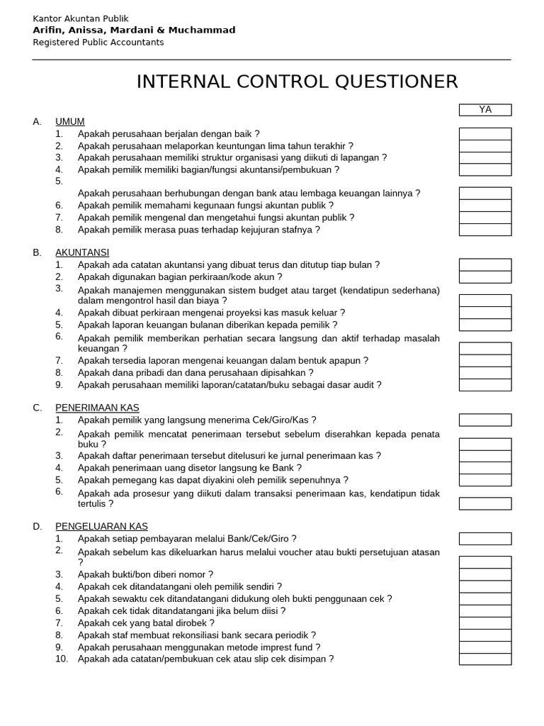 Kuesioner Kontrol Internal Perusahaan | PDF