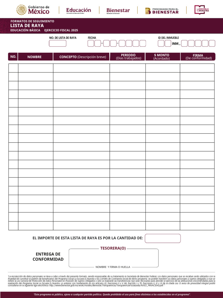 Formato Lista de Raya 2025 | PDF