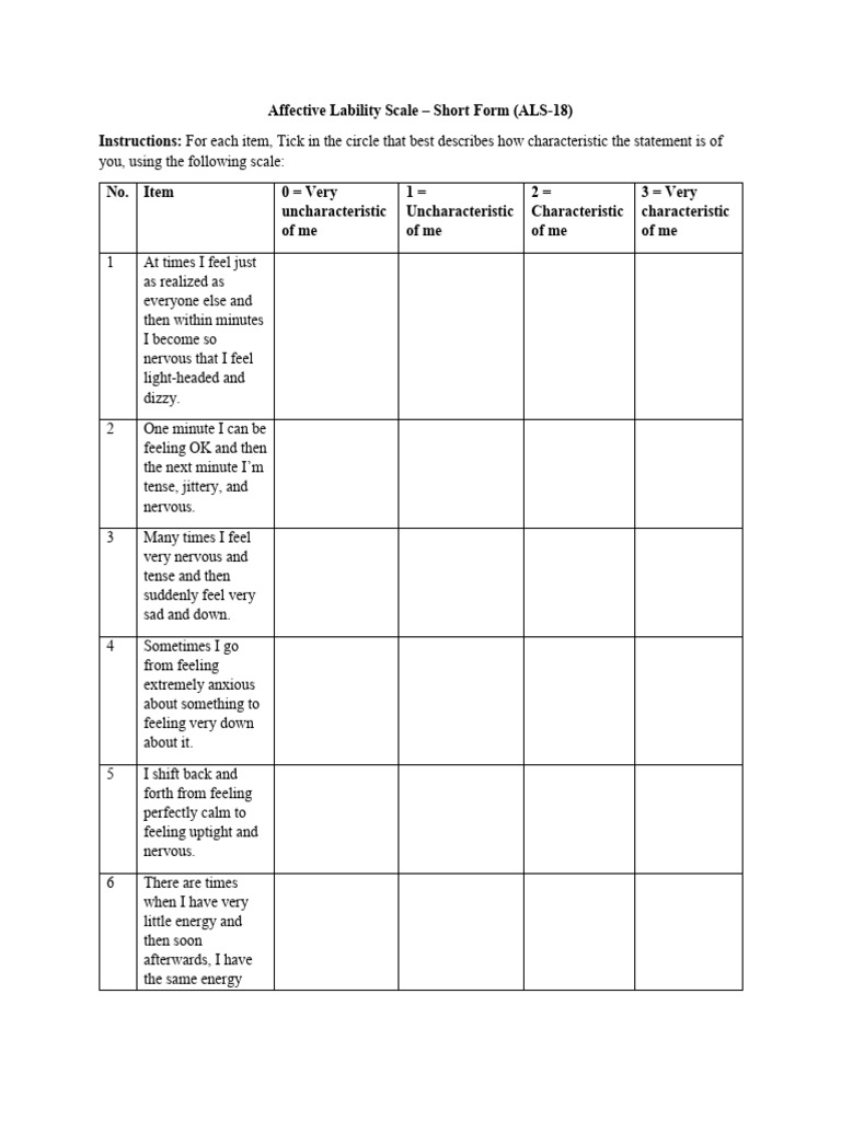 Affective Lability Scale (ALS-18) Overview | PDF | Anger | Emotions