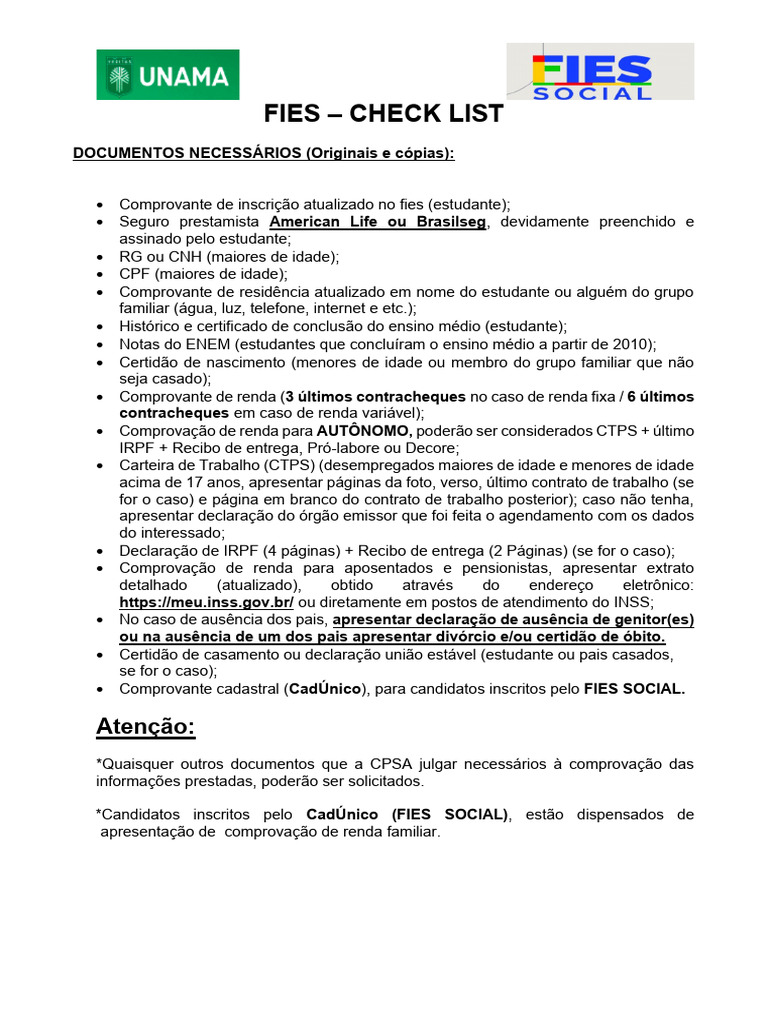 Documentos Necessários para FIES | PDF