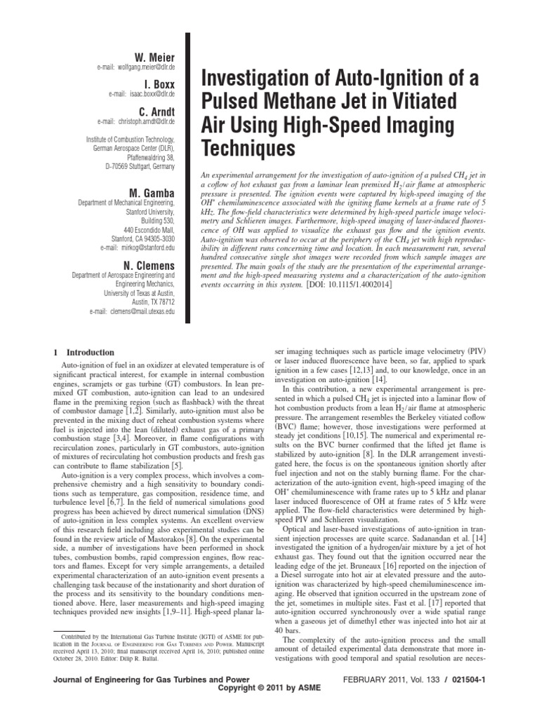 Investigation of Auto-Ignition of A Pulsed Methane Jet in Vitiated Air ...
