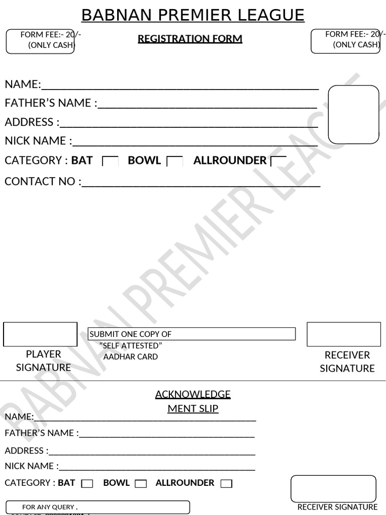 Bat Bowl Allrounder: Registration Form | PDF