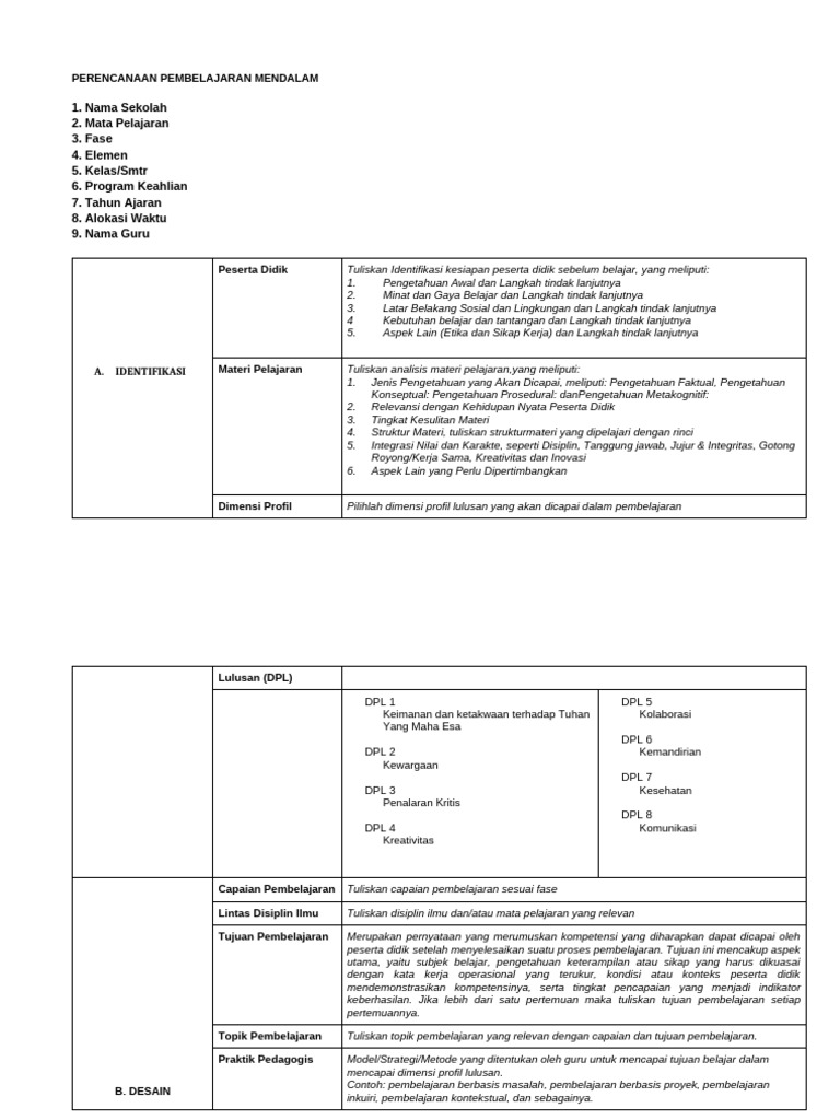 Ok Template - Rpp Pembelajaran Mendalam Channel Babetono | PDF