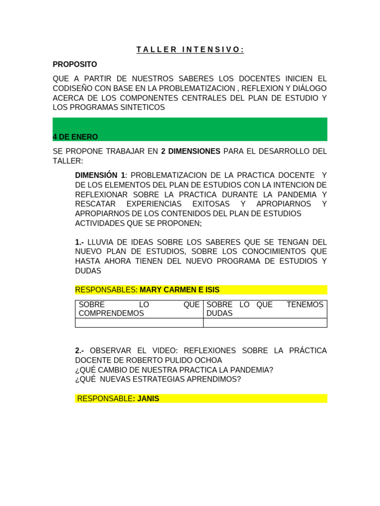 Taller | PDF | Plan de estudios | Aprendizaje