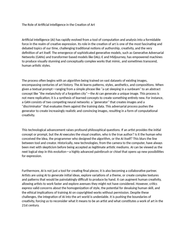 The Role of Artificial Intelligence in The Creation of Art | PDF ...