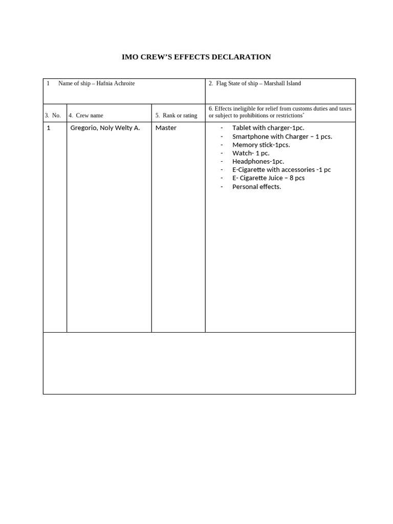 Crew Declaration - On Signer | PDF