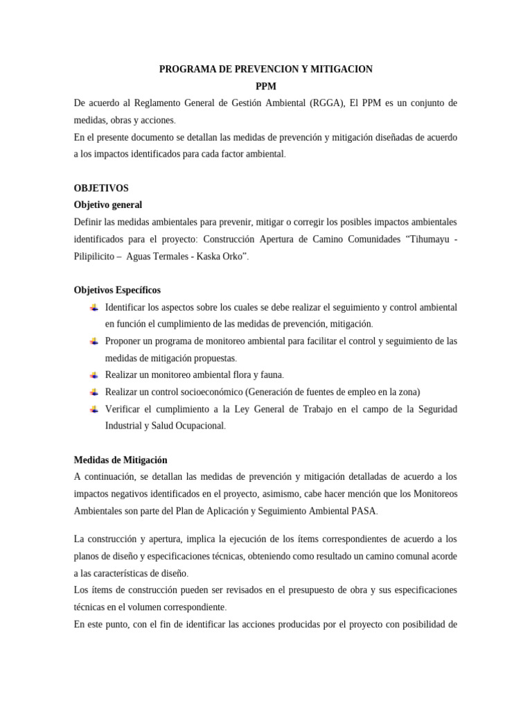 Medidas de Mitigación Ambiental PPM | PDF | Entorno natural | Seguridad ...