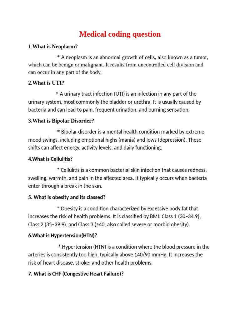 Medical Conditions and Definitions Guide | PDF | Urinary Tract ...
