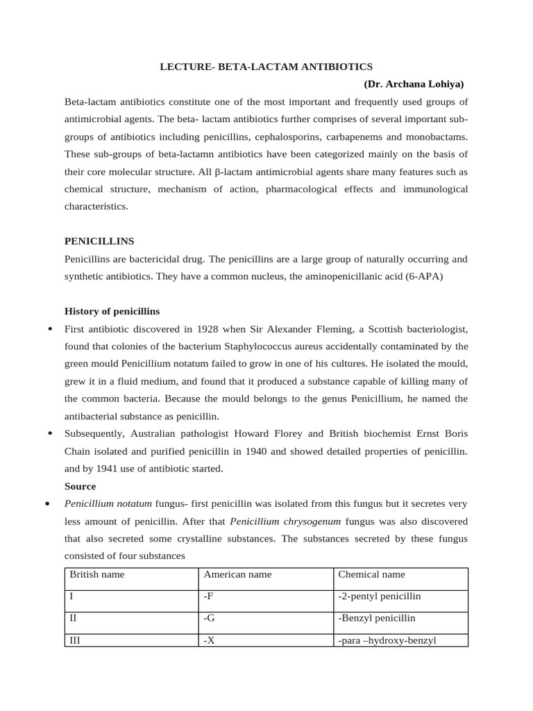 Overview of Beta-Lactam Antibiotics | PDF | Penicillin | Antibiotics
