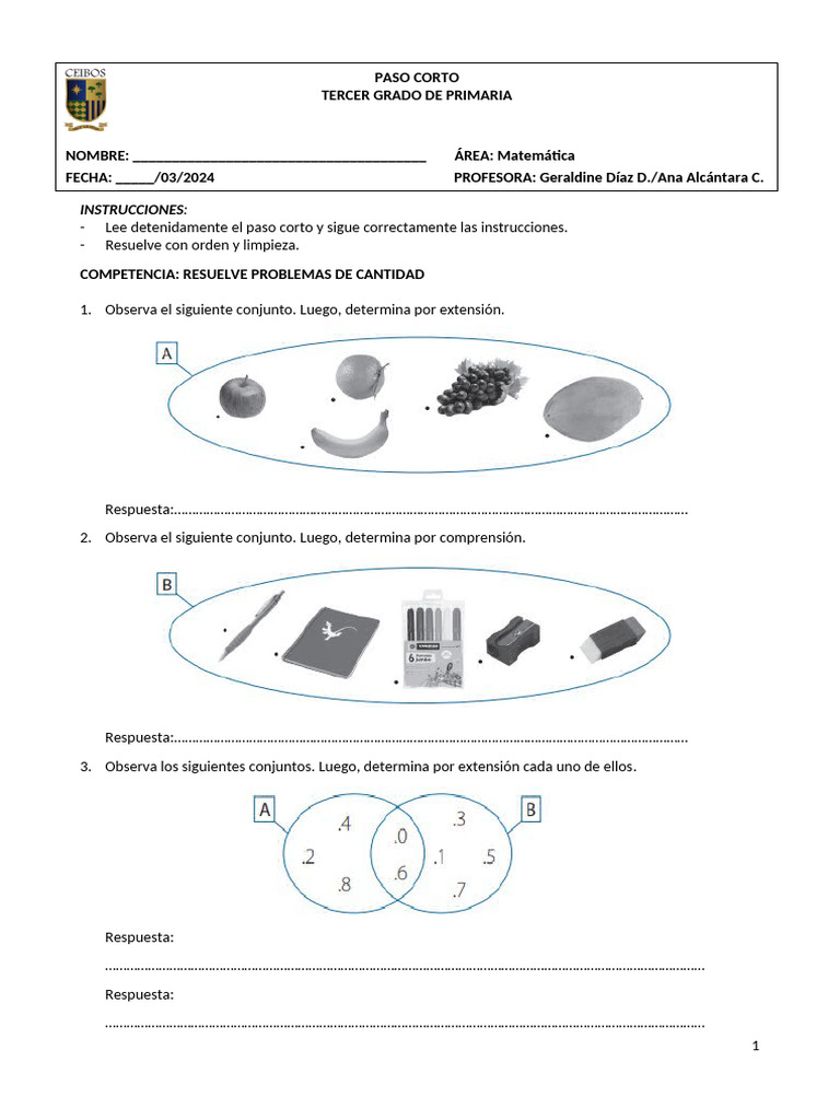Ejercicios de Conjuntos para Tercer Grado | PDF