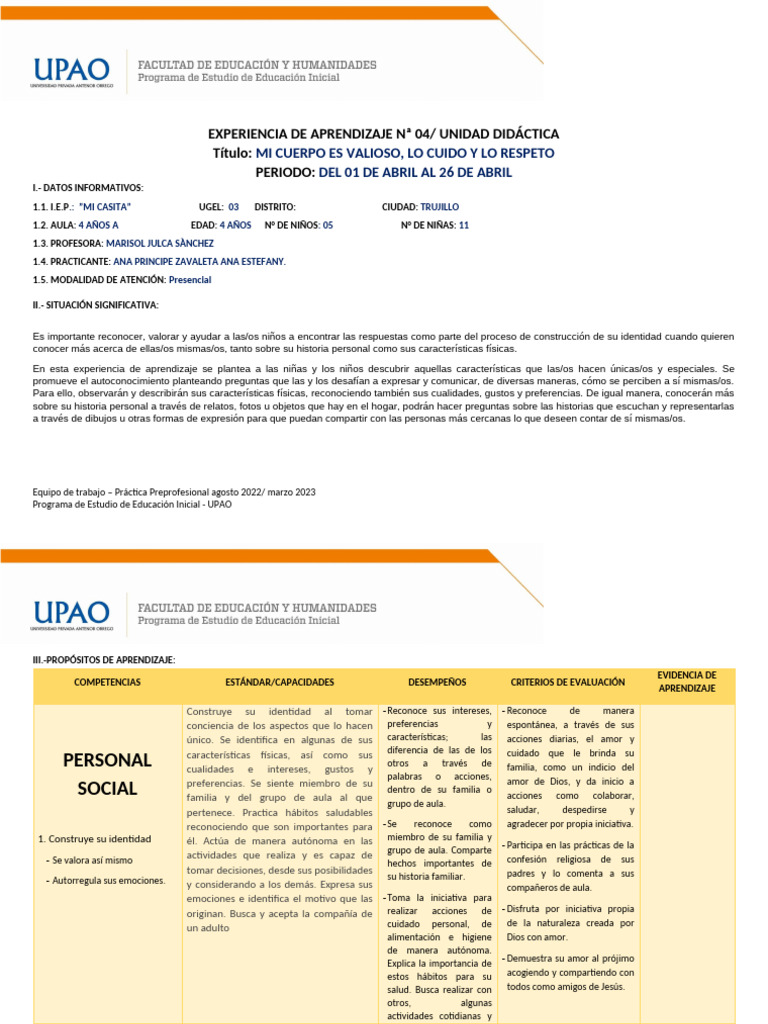 4.1. Actividad de Aprendizaje 23-04-24 | PDF | Educación de la primera ...
