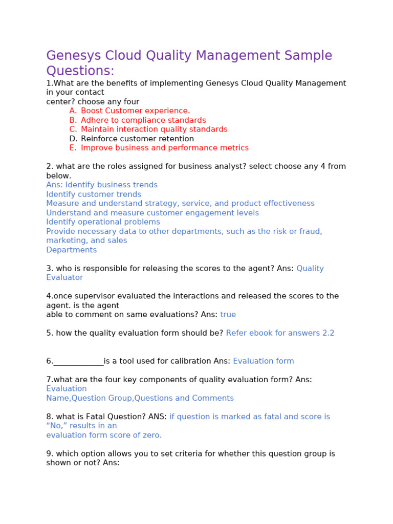 Genesys Cloud Quality Management Sample Questions 2 | PDF | Encryption ...