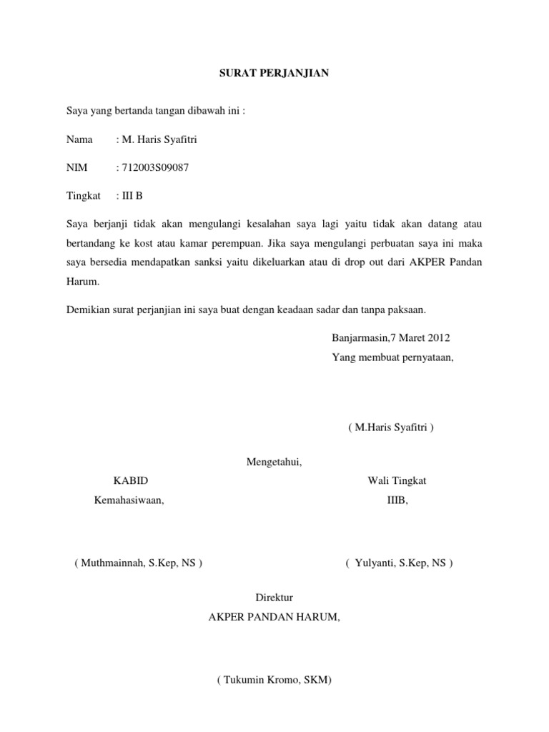 Contoh Surat Perjanjian Suami Tidak Akan Selingkuh Lagi Kumpulan Surat Penting