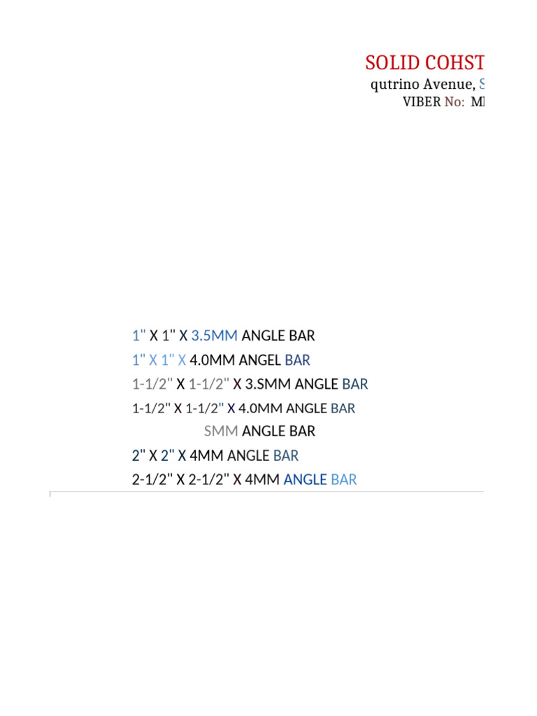 4mm Angle Bar Specifications and Pricing | PDF