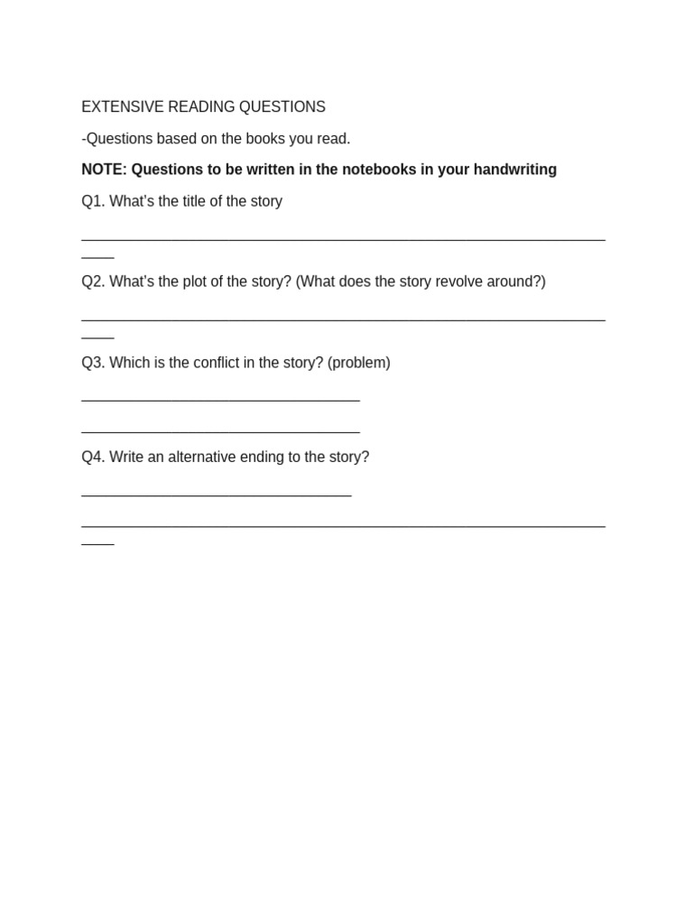 Extensive Reading Questions Guide | PDF
