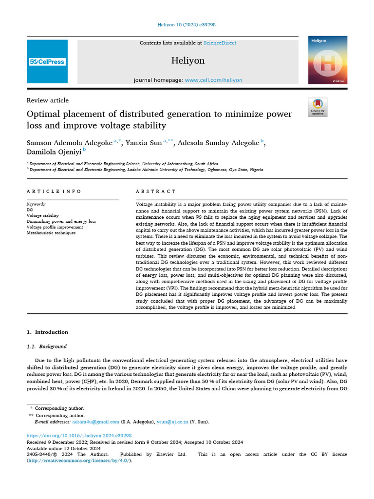 Optimizing DG Placement for Voltage Stability | PDF | Engines ...
