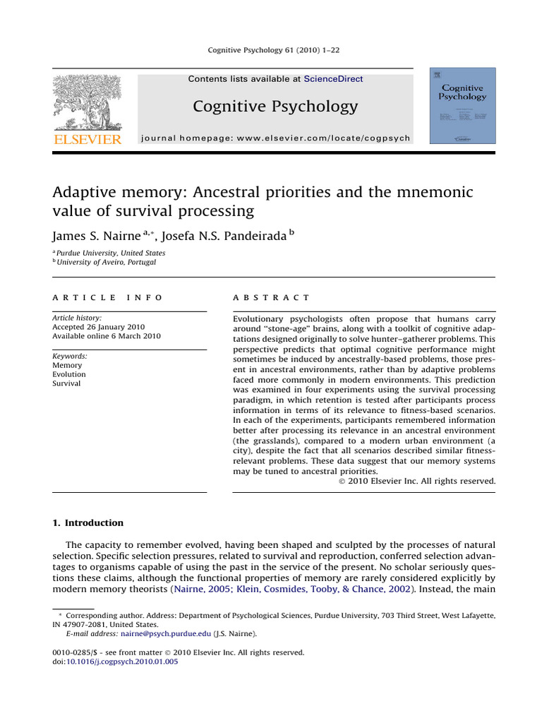Survival Processing Enhances Memory | PDF | Memory | Cognition