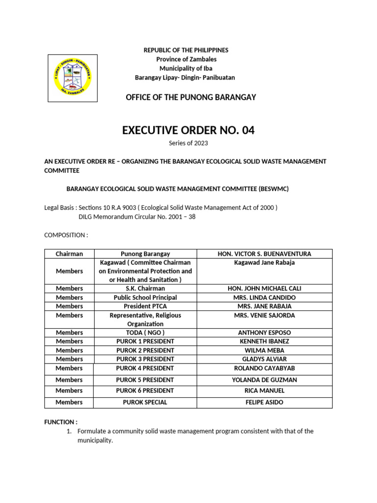 Barangay Solid Waste Management Plan 2023 | PDF | Waste Management ...