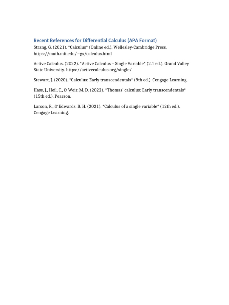 Differential Calculus References | PDF