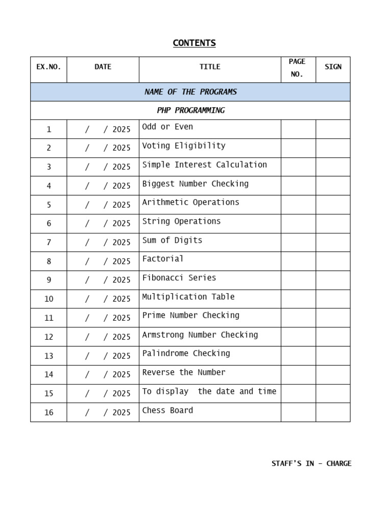 PHP Programming Exercises List | PDF